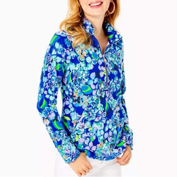 Lilly Pulitzer Tops - Lilly Pulitzer Skipper Popover Blue Grotto Twilight Tropics UPF 50+ Size XL
